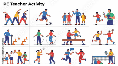 PE Teacher Activity Collage: Sports, Fitness, and Coaching