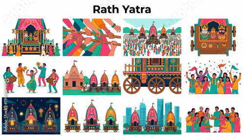 Rath Yatra Festival Celebration Vector Illustration Collection