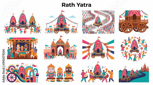 Rath Yatra Festival Celebration with Chariots and Crowds