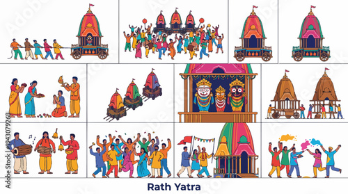 Rath Yatra Festival Celebration with Chariots and People