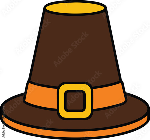 Brown pilgrim hat with orange band and gold buckle vector illustration EPS PNG file