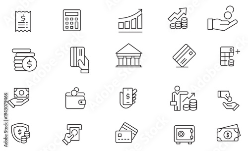 Money Line Icons. Editable Stroke. Pixel Perfect. For Mobile and Web. Contains such icons as Money, Wallet, Currency Exchange, Banking, Finance.