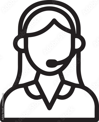 Hand Drawn Female Customer Service Agent Black and White Avatar Illustration in Minimal Line Art Style Design