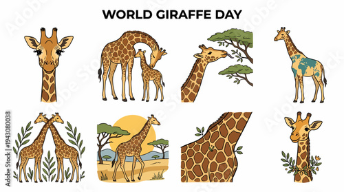 World Giraffe Day Celebration Illustrations and Icons