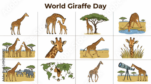 World Giraffe Day Collage: Giraffes in Various Poses and Settings