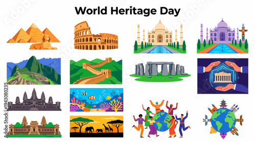 World Heritage Day: Famous Landmarks and Cultural Icons Collage