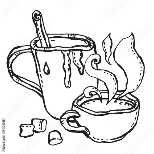 Two cups with hot drinks