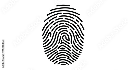 A detailed black fingerprint illustration on a plain white background