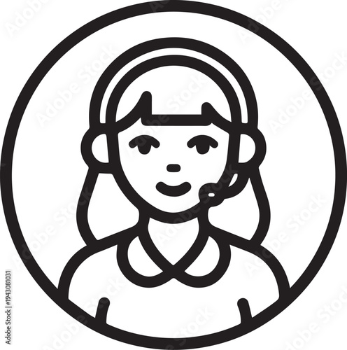Hand Drawn Female Customer Service Agent Black and White Avatar Illustration in Minimal Line Art Style Design