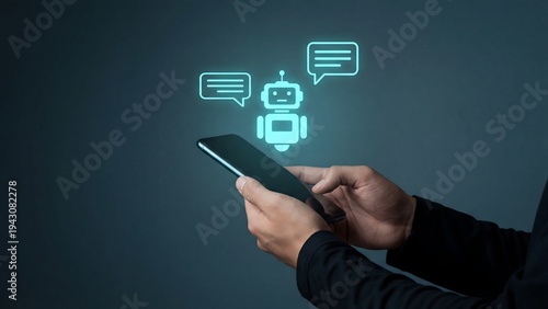 Hands holding a smartphone using a chatbot for customer service or assistance.