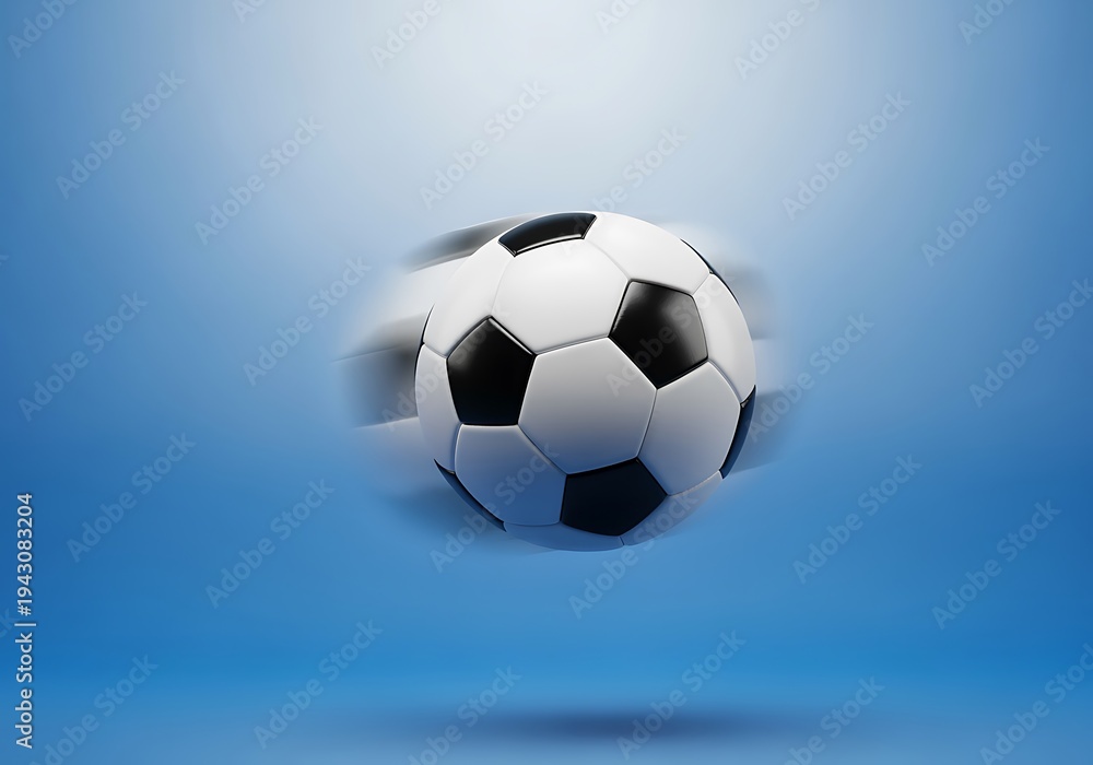 Fototapeta premium A classic soccer ball floating gracefully in a serene blue atmosphere