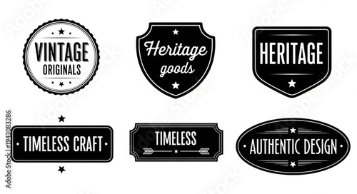 Collection of vintage style badges and labels with heritage and timeless themes.