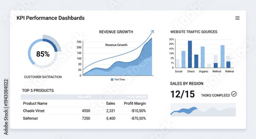 KPI Performance Dashboard with Graphs.