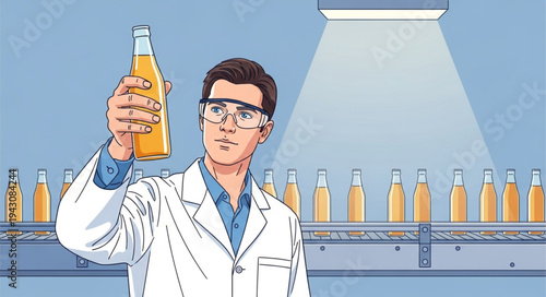 Lab Technician Holding Glass Bottle.