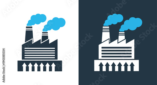 Industry Factory Icon Set - Blue Smoke Pollution Manufacturing Workers Vector - Glyph solid icon - Editable modern style icon
