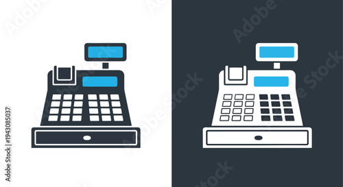 Cash Register Icon Set - Blue Isolated Retail Payment Checkout Vector - minimalist, flat icon, outline, glyph, linear, clipart, sticker - icon set