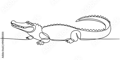 Contour of Fierce Alligator: A minimalist line drawing captures the essence of a powerful alligator, highlighting its unique form and strength.