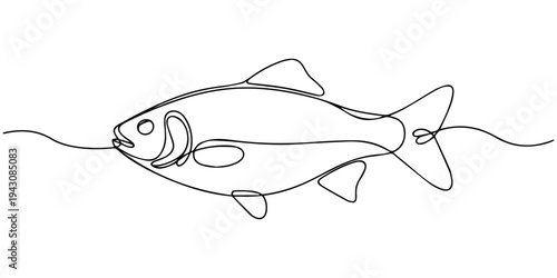 Elegant Fish Line Art: A sleek, single-line illustration of a fish gracefully swimming, portraying the beauty of simplicity and the fluidity of aquatic life.