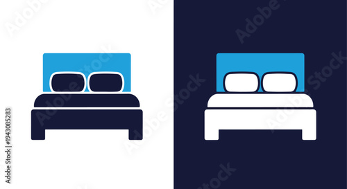 Twin Bed Icon Set - Minimalist Blue White Design Bedroom Hotel Vector - Glyph solid icon - Editable modern style icon