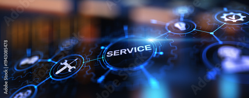 Service support customer help call center Business technology button on virtual screen.