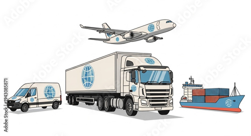 Logistics Transportation Truck Airplane Ship.