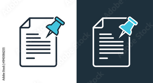 Document Icon Set - With Blue Push Pins File Mark Note Vector - Glyph solid icon - Editable modern style icon
