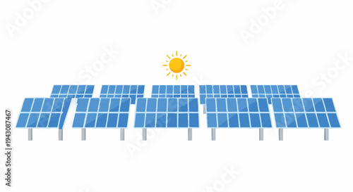Solar panels with sun illustration for renewable energy concept