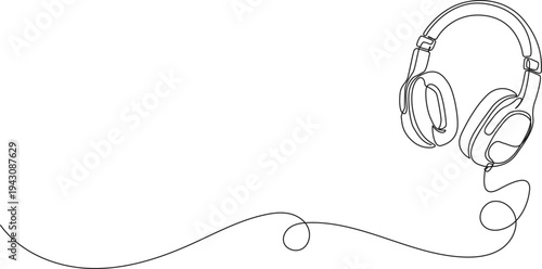 continuous single line drawing of ever-ear stereo earphones, line art vector illustration