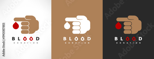 Blood donation logo. Hand and drop of blood vector. Blood donation for analysis