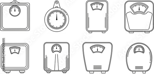 Bathroom Weight Scale Collection with Analog Body Weight Measuring Devices for Health, Fitness, Diet Monitoring and Medical Measurement Concepts