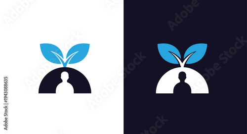 Mindfulness Icon Set - Blue Silhouette Meditation Brain Mental Vector - Line and glyph solid icon and logo templete