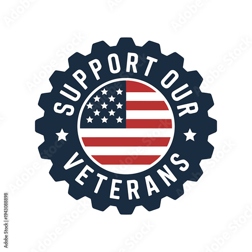 Support our veterans American flag badge sticker design element