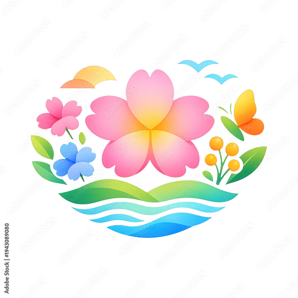 Obraz premium PNG Colorful floral nature scene