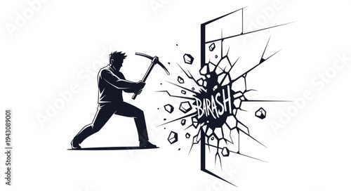 Man Breaking Down Door with Hammer.