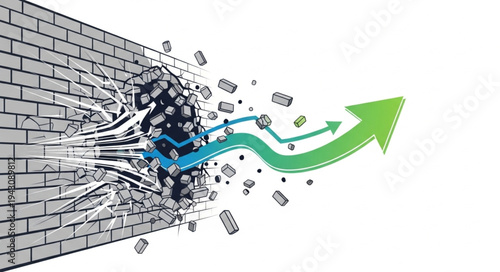 Man Breaking Through Brick Wall.