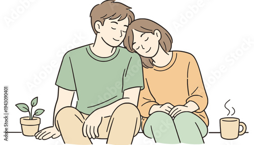 A loving couple sitting together in a cozy and intimate setting illustration