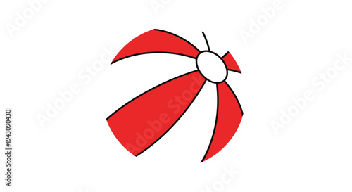 Single inflatable beach ball with classic red and white stripes isolated on plain white background for summer theme.