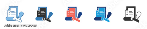 Stylized Vector Icons Representing Document Tasks and Completion. Includes Checklist and Pen for Approval, Verification, and Management Processes in Business Operations