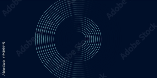 Blue abstract background with glowing circles. Swirl circular lines pattern. Geometric spiral. Twirl element. Modern graphic design. Futuristic technology concept.
