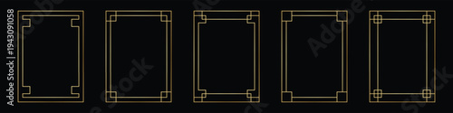 Five Luxury Gold Geometric Border Frames on a Solid Black Background Inspired by Art Deco Style for High End Invitation Designs
