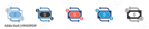 Diverse icon set depicting money transfers, secure financial exchanges, and instant payment transactions for modern digital commerce solutions