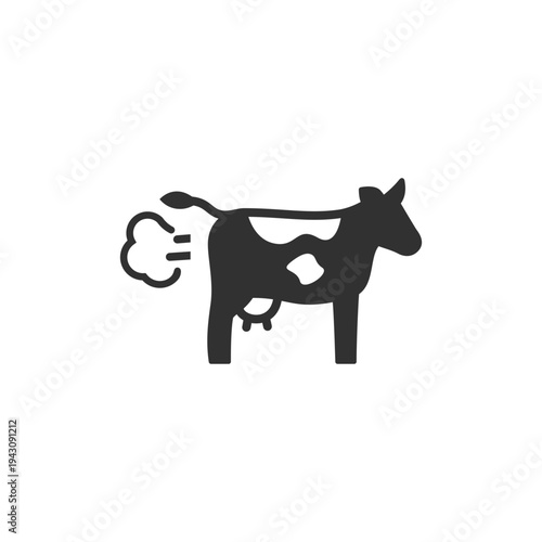 Cow releasing gas icon. Methane emission from livestock. Monochrome black and white symbol