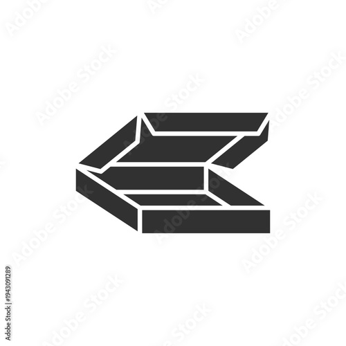 Folded cardboard box icon. Flat packaging template and carton layout. Monochrome black and white symbol