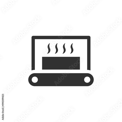 Industrial furnace with conveyor icon. Metal heating and manufacturing process. Monochrome black and white symbol
