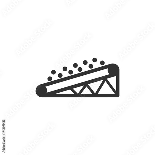 Industrial conveyor belt system icon. Mining and material transport concept. Monochrome black and white symbol