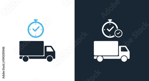 Delivery Truck Success Time Icon Set Logistics Transport Shipping Vector - Glyph solid icon - Editable modern style icon