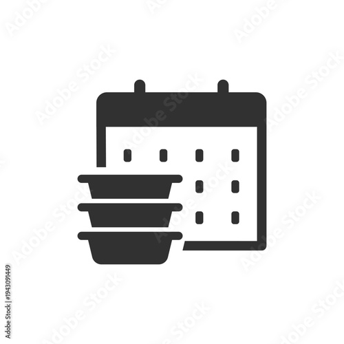Meal planning calendar icon. Food schedule and diet planning concept. Monochrome black and white symbol