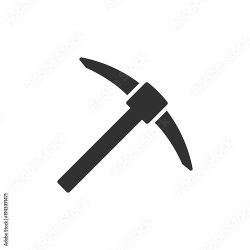Mining pickaxe tool icon. Geological excavation and mining equipment concept. Monochrome black and white symbol