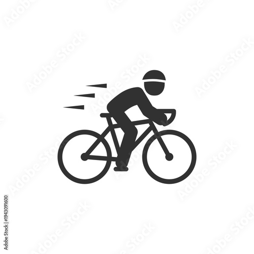 Road cyclist racing icon. Sport cycling and athletic competition concept. Monochrome black and white symbol