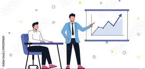 Business Professionals Discussing Growth and Strategy with Graph Presentation in Office Meeting
